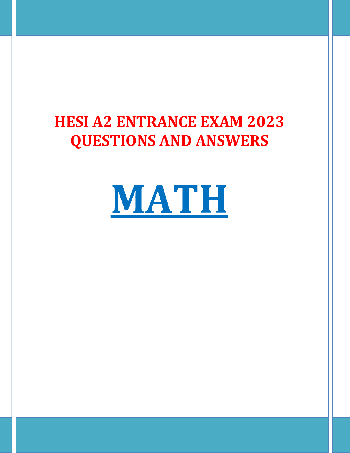 Preview of HESI A2 MATH - QUESTIONS AND ANSWERS